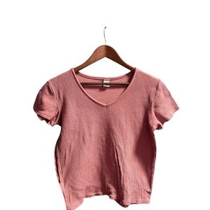 Ribbed Pink Short Sleeve Top Size XL | Casual Everyday Essential
